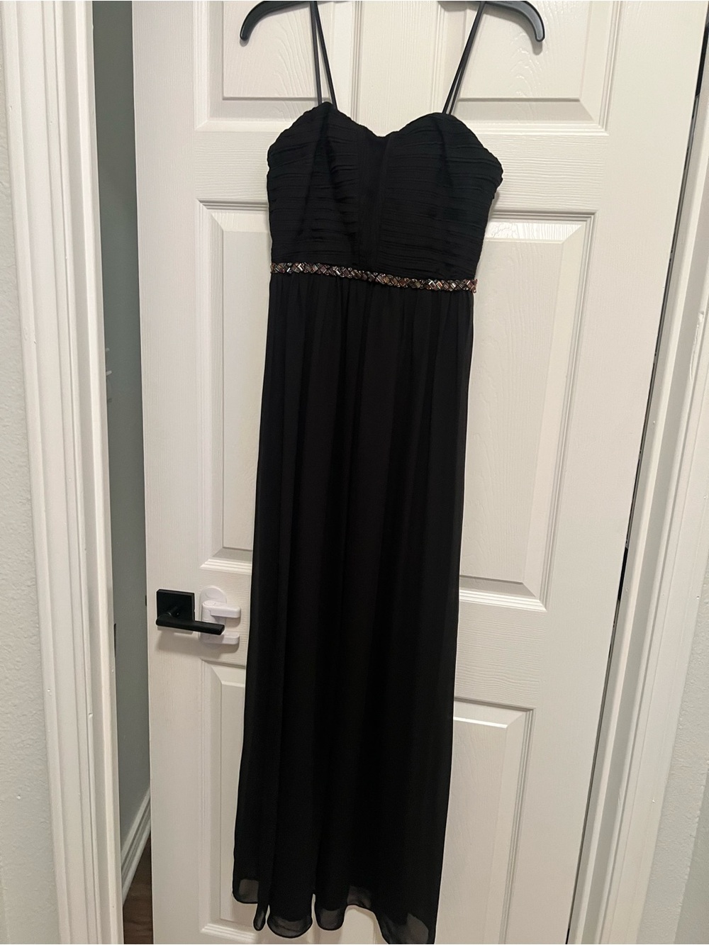 Gianni Bini Black Spaghetti-Strap Maxi Dress with Beaded Waist
